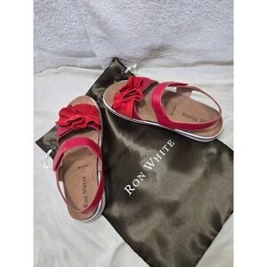 Ron White Frances Lipstick Red Suede Flower Ruffle Sandals Italy Womens 10 10.5